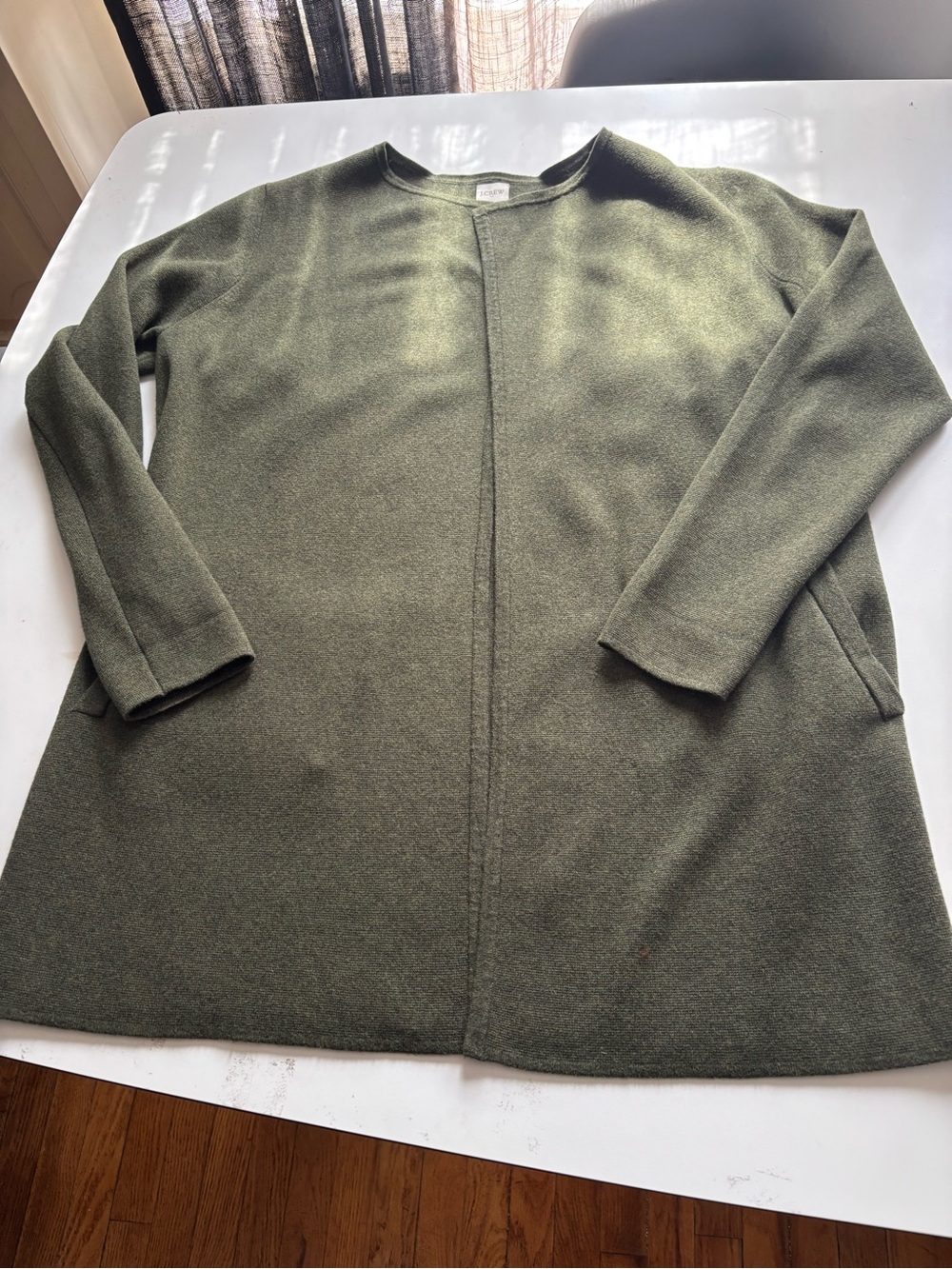 J Crew Vanessa open front cardigan jacket large green longline minimalist cotton - Picture 8 of 10